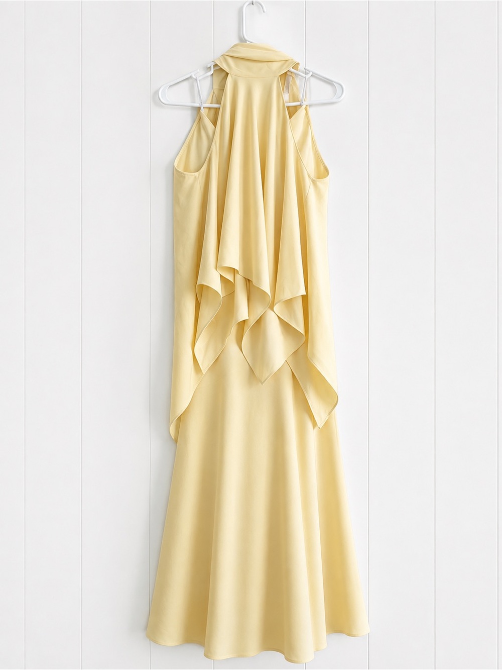 Club L London Pale Yellow Halter Draped Maxi Dress